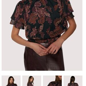 Chic Floral Women's Blouse in Black and Purple